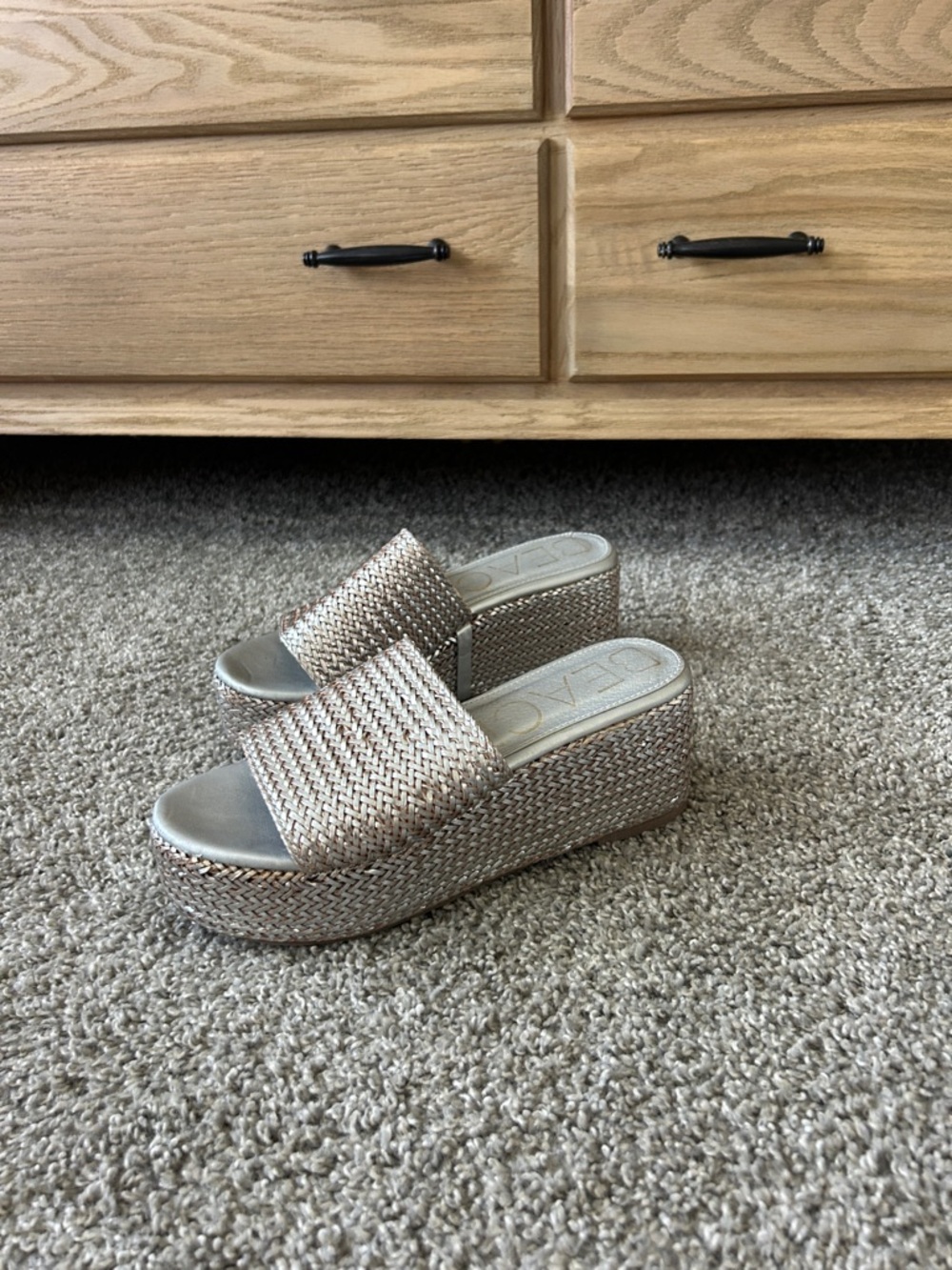 Free People Metallic Woven Platform Slide Sandals - Taupe